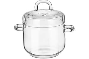Glass Simmer Pot - 350ml Clear with Handle Lid, Heat Resistant for Stove Soup Milk Tea