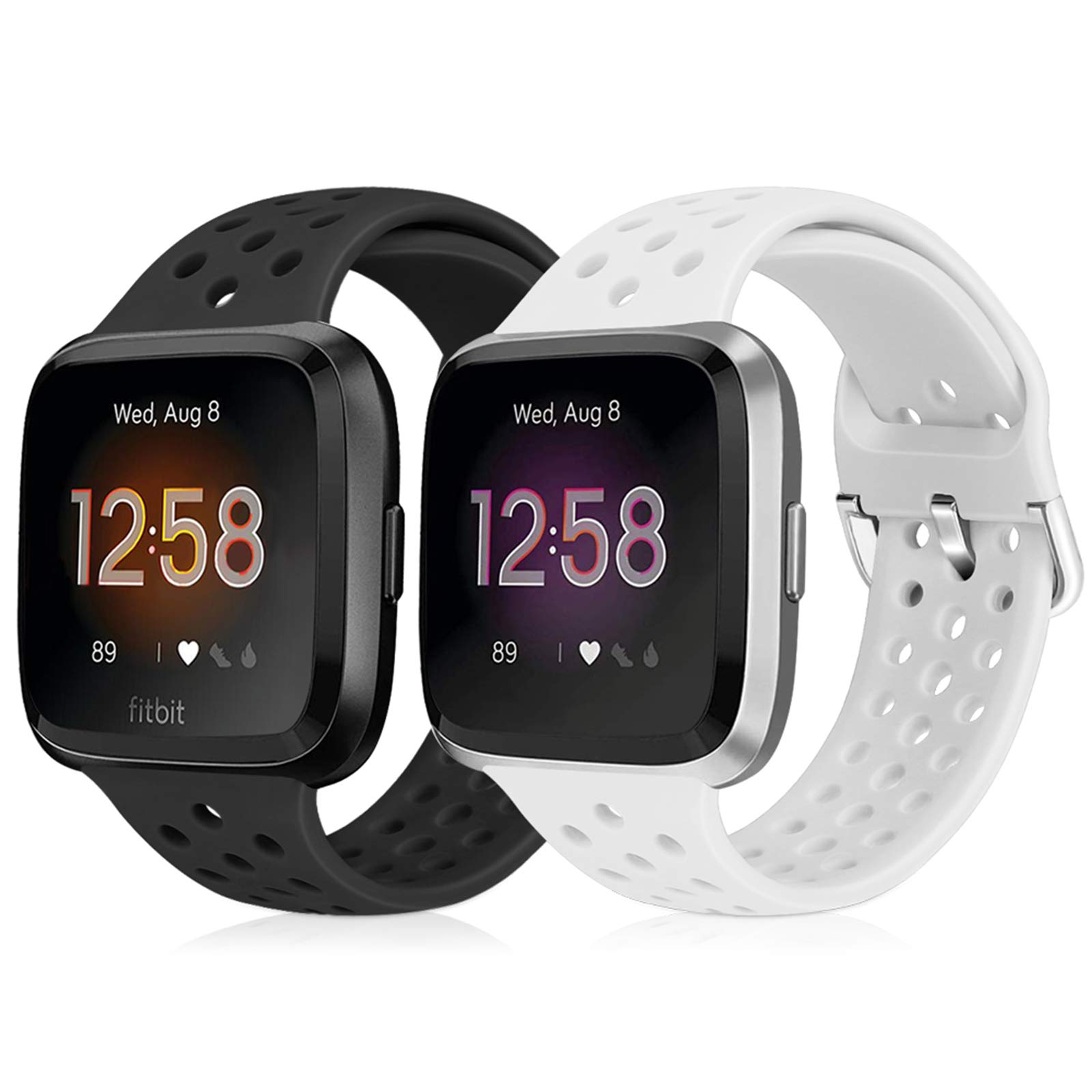 Runostrich Sport Strap Compatible with Fitbit Versa 2/Fitbit Versa/Versa Lite/SE, Soft Silicone Band Replacement Breathable Wristband Accessories for Smart Fitness Watch for Women Men (Black+White)