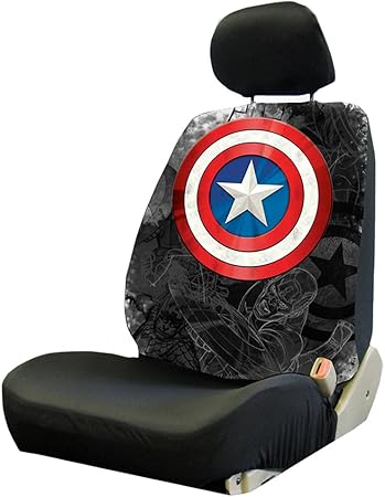 Amazon キャプテンアメリカ カラーシールドロゴ アベンジャーズ マーベルコミックス オート 車 トラック Suv 車両 ローバック フロントバケットシートカバー シングル シートクッション 車 バイク