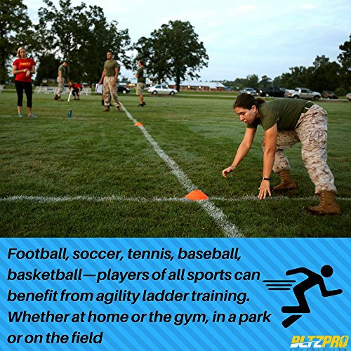 Bltzpro AGILITY LADDER with SOCCER CONES-A Fitness Training Gear used by Athelets & Coaches for teams sports.16ft | Adjustble Rungs| 12 Cones| 2 Carry Bags| 4 pegs |footwork drills ebook