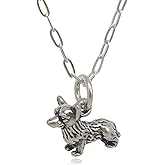 EnCharmed Sterling Silver Tiny Welsh Corgi Dog 3D Charm Necklace, 18"