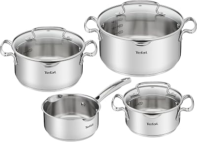 Duetto Plus 3-teiliges Kochtopf-Set 16/20/24 cm + Stielkasserolle 16 cm + 3 Deckel, induktionsgeeignet, Thermo-Fusion, Messmarken, spülmaschinenfest, backofenfest, Edelstahl