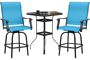 Maemttes 3 Piece Height Outdoor Patio Swivel Bar Set, High Top Table and 2 Bar Stools, Textilene Patio Bar Table and Chairs Set, All-Weather Outdoor Furniture Barstools Bistro Set for Balcony