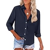 Womens Button Down Shirts Cotton Dress Shirts Oxford Shirts Long Sleeve Work Blouses Collared Tops Tunics with Pocket