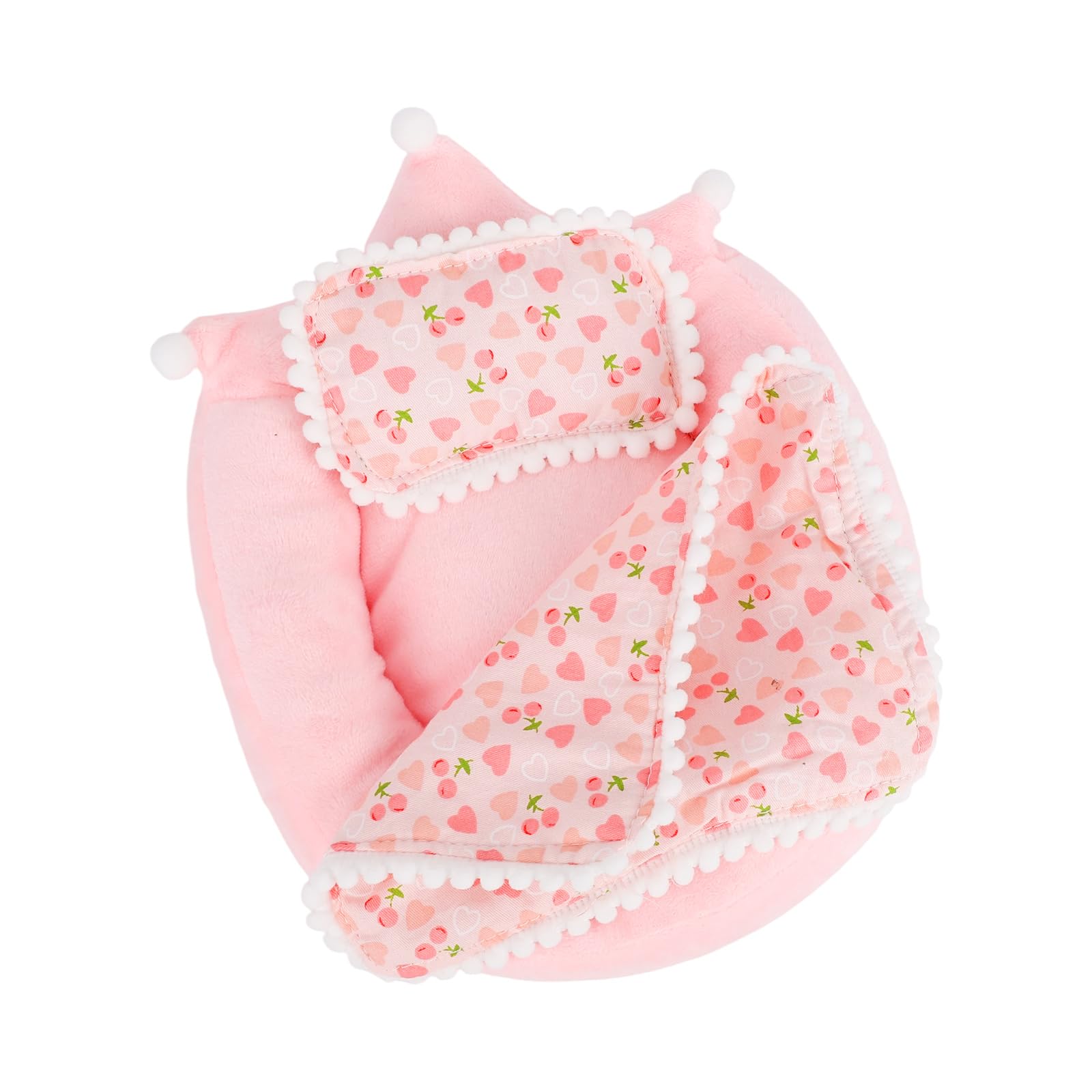 Mini Bed Sofa for 17cm/6.69in Doll, Cute Small Crib Bed Doll Quilt and Pillow Soft Furniture Bedroom Accessory for 17cm Collectors Plush Toy DIY Decoration Display Gifts (Pink Cherry)