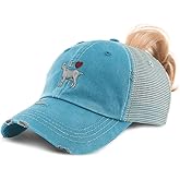 Ponytail Cap Women's Baseball Cap Embroidered I Love Heart Goats Embroidery Cotton