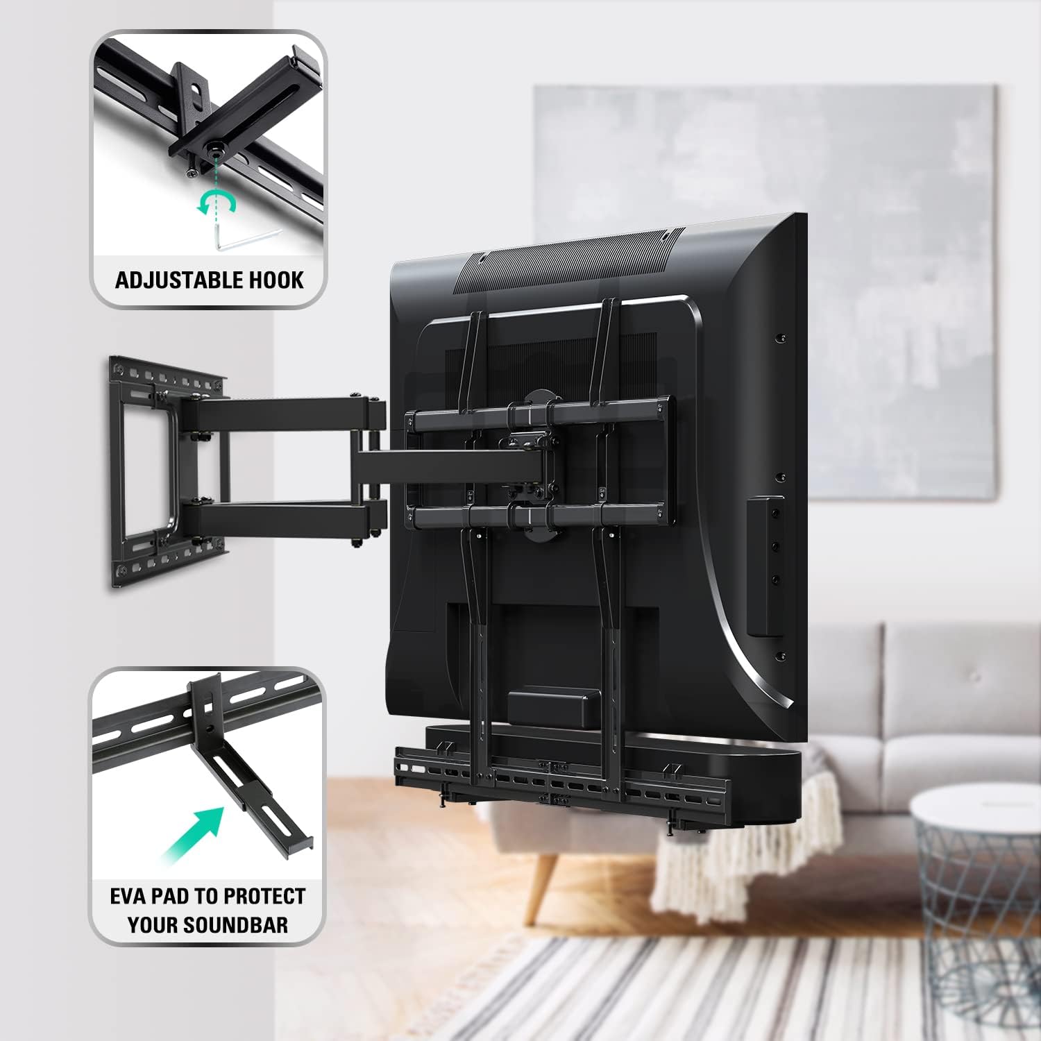 Mounting Dream Soundbar Mount Sound Bar TV Bracket with Holes/Without Holes, Non-Slip Base Holder Extends 3.4