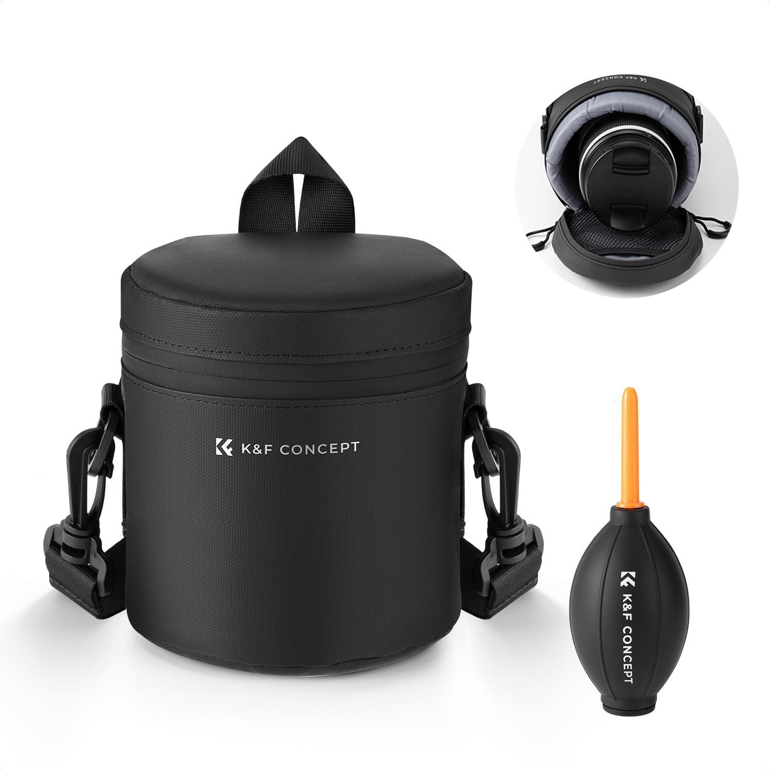 K&F CONCEPT Camera Lens Pouch Case, Waterproof Zipper Lens Protective Bag, Shockproof All-Round Camera Lens Carry Bag for DSLR SLR Lens Size Below 3.7" x7" (D x H)