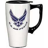 Spoontiques - Ceramic Travel Mugs - Air Force Cup - Hot or Cold Beverages - Gift for Coffee Lovers