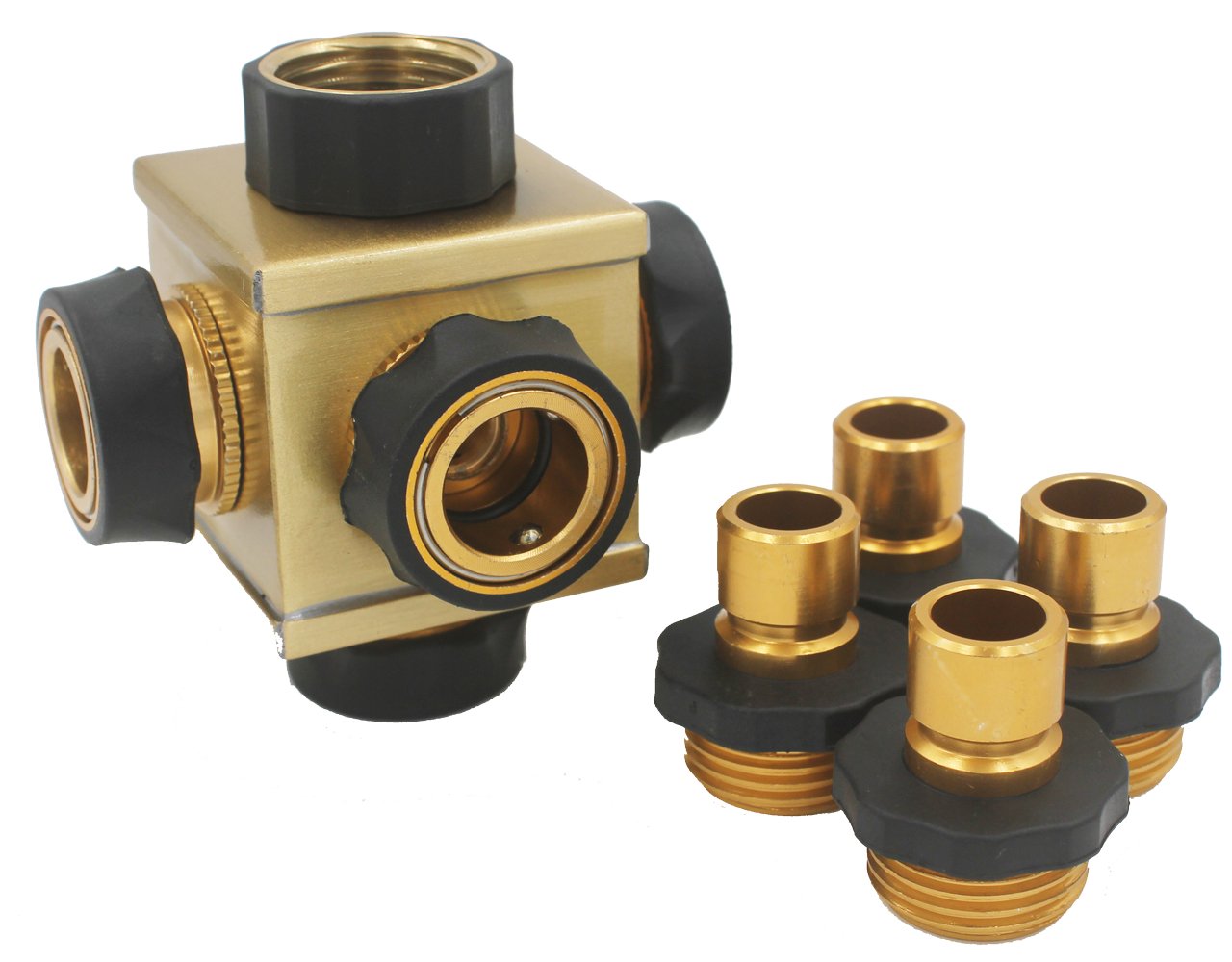 KAPOK The Cube Heavy Duty Brass Connector 4Way Garden Hose Shut Off