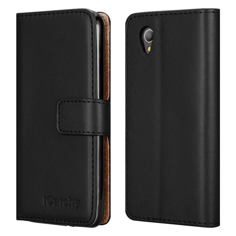 iCatchy For Alcatel 1 2021 Case - Wallet Book [Stand View] Card Case Cover Premium Leather Folio Case for Alcatel 1 (Black)