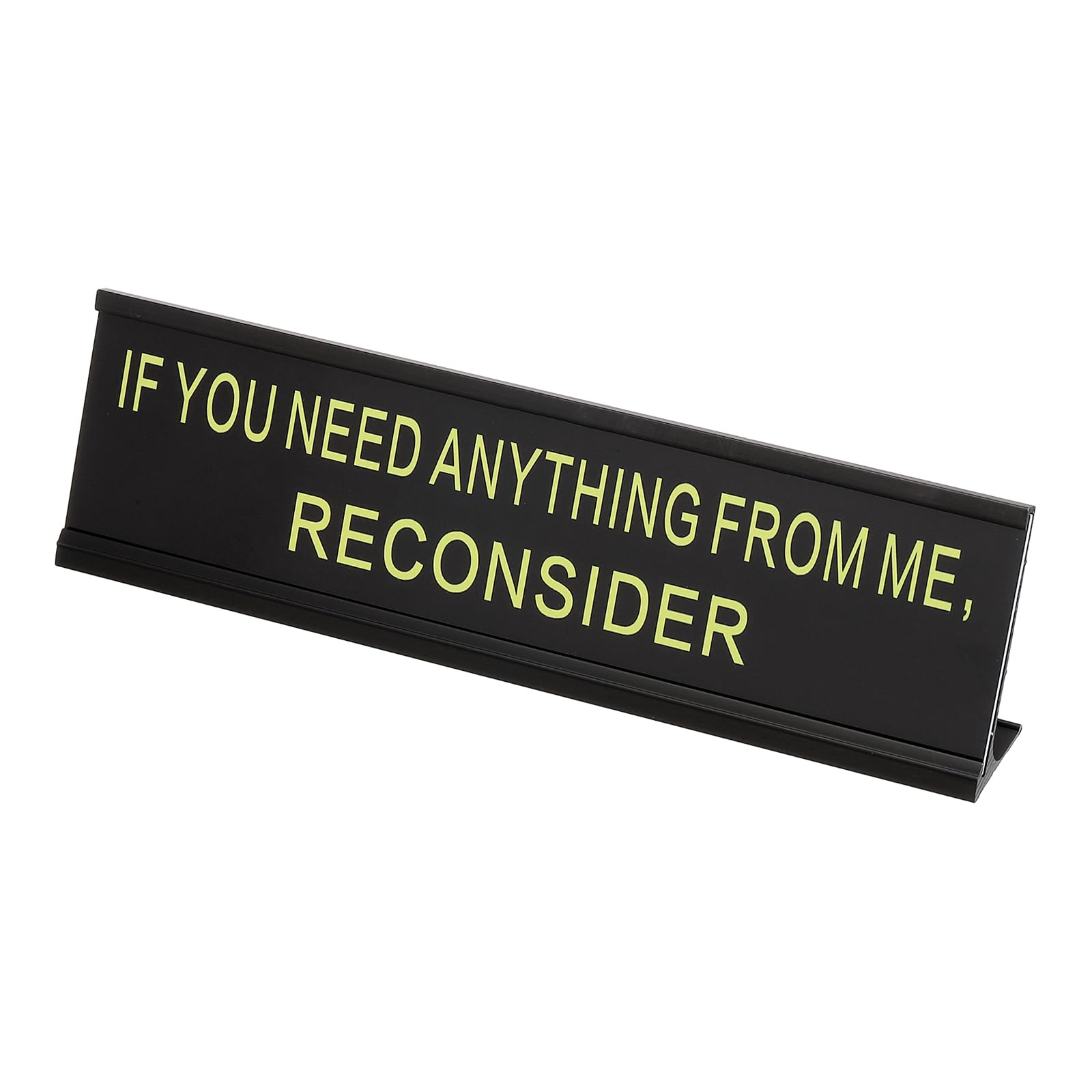 PATIKIL Funny Nameplate, 8"x2" Novelty Desk Sign Plaque Aluminum Desk Name Plate with Base for Office, Black Yellow (If You Need Anything From Me，Reconsider)
