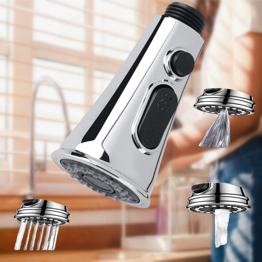 Juliyeh Anti-Splash Spray Faucet Tap Sprayer Head Replacement with Control Button,Kitchen Tap Spray Head for Kitchen Bathroom G1/2 (Grey)