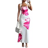 GORGLITTER Women's Floral Open Back Bodycon Maxi Dress Halter Neck Sleeveless Long Wedding Guest Cocktail Sundresses
