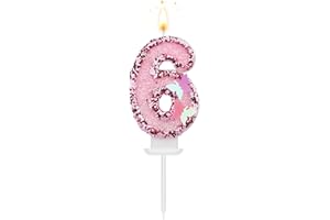 TOYMIS 3 X 2 Inch Birthday Number Candle, Glitter Number Candle Pink Butterfly Cake Topper with Sequins for Anniversary Celeb