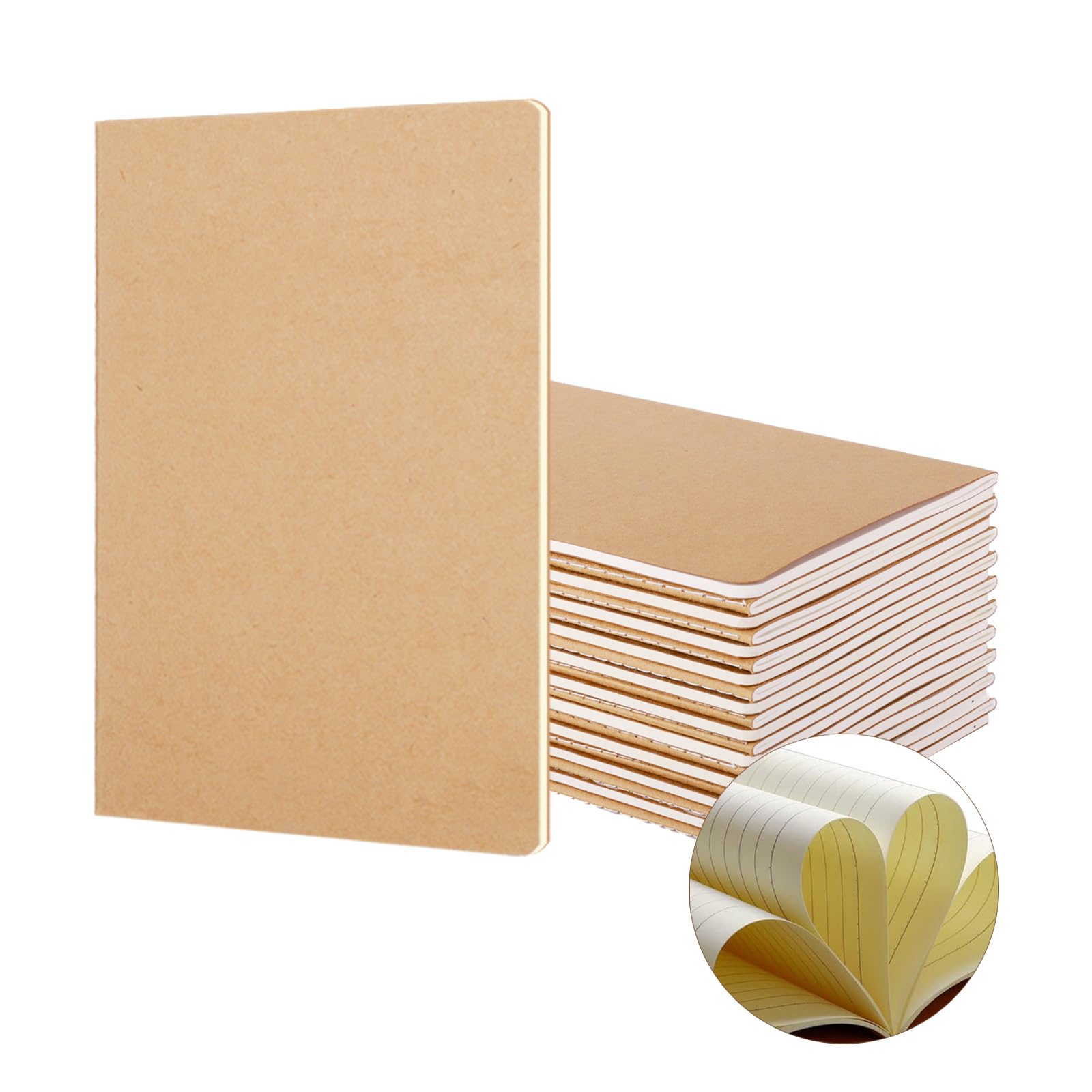 YBCPACK 20 Pack A5 Lined Notebooks, Kraft Brown Cover Journal Notebook Bulk，Memo Diary Subject Notebooks for Students, Travelers, Office-60 Lineded Pages/30 Sheets — image 1