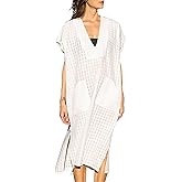 Bsubseach Women Plaid Swimsuit Cover Up V Neck Kaftan Dresses Caftan Maxi Dress