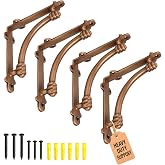 NACH Decorative Shelf Brackets, 4 Pack of 5.5 x 1.2 x 5.5 inch Copper Cast Iron Shelf Brackets - Decorative Brackets for Mounting - Half Round Style Brackets