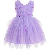 Baby Girl Butterfly Shiny Formal Wedding Dress Princess Ruffle Tulle 1st Birthday Toddler Tea Party Pageant Ball Gown