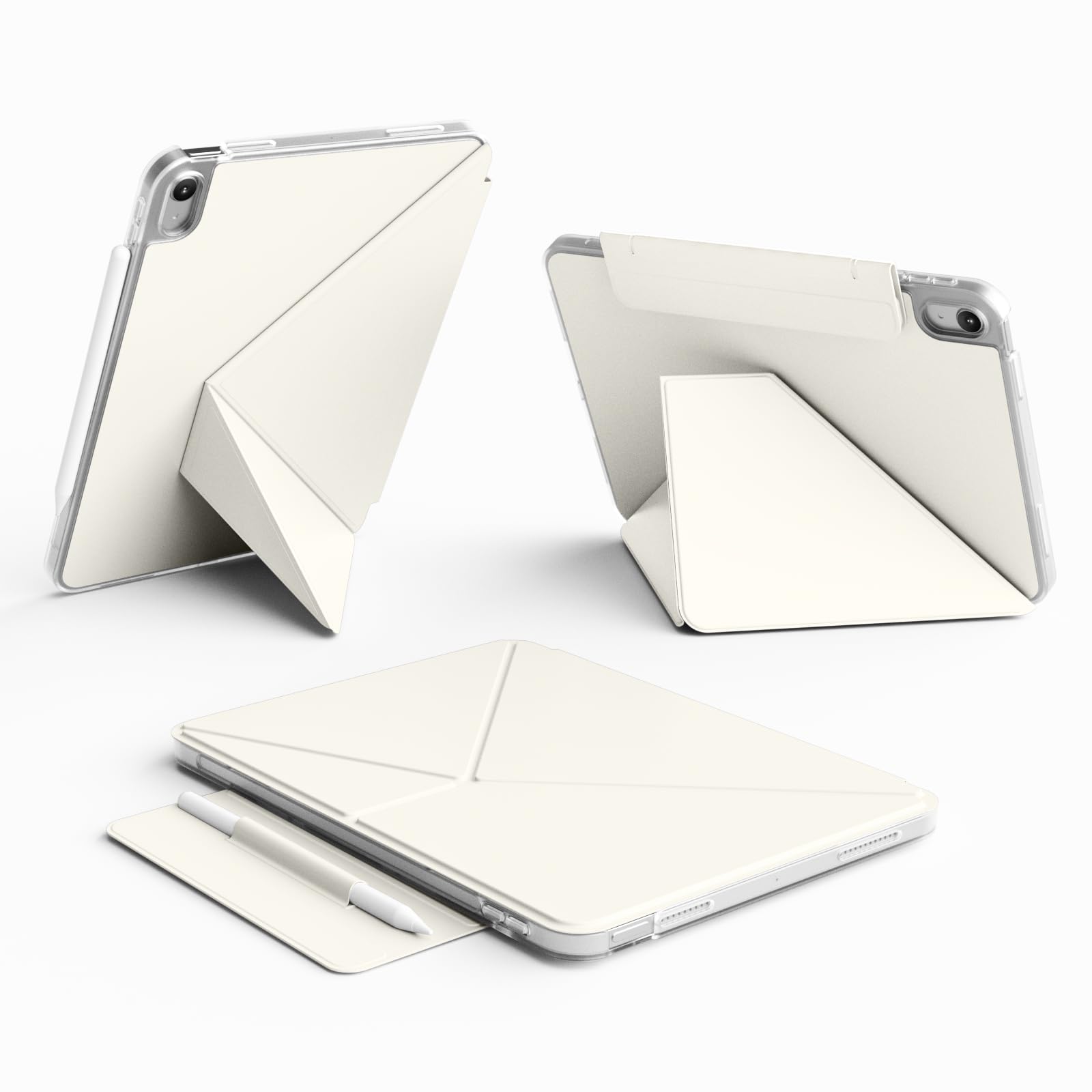 Photo 1 of kenke Case for iPad Air 11 Inch M3/M2 (2025/2024), iPad Air 5th/4th Generation 10.9 Inch (2022/2020) with Clasp, Slim Multi Angle Stand Cover with Pencil Holder, Magnetic Back Shell, Cream White
