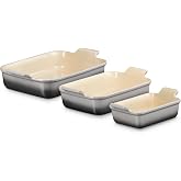 Le Creuset Stoneware Heritage Rectangular Baking Dish, 3 pc., Oyster | Set of 3: 12.5-inch (4 qt.), 10-inch (2.5 qt.) and 7.5&rdquo; (1.1 qt.)