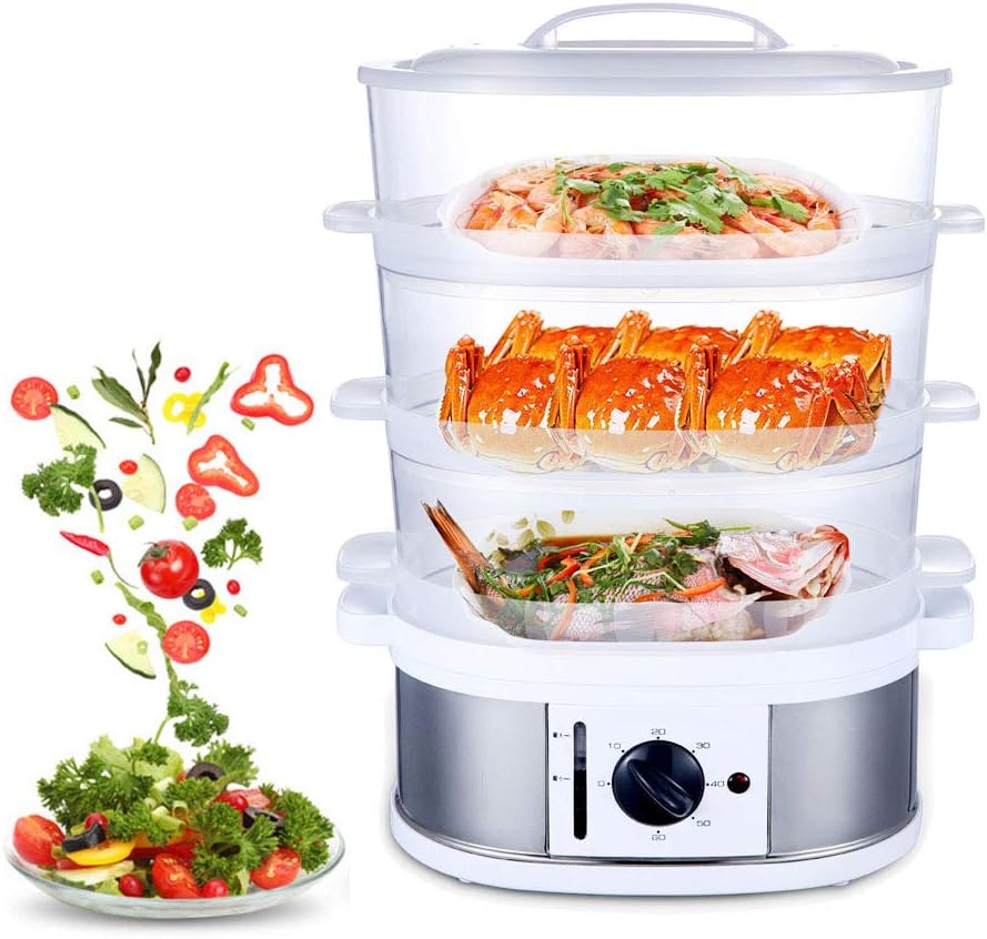 Food Steamer, 220V 750W 9L Large Capacity Multifunction Home Electric Steamer 60 Minutes Timer Kitchen Food Cooker