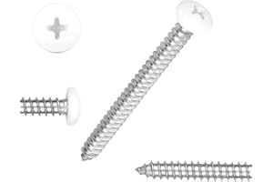 White Head 100 PCS #8x1-1/2(1.5 inch) Stainless Steel Phillips Pan Head Wood Screws,White Coated Screws Covers Head Wood Screws,Stainless Steel 18-8 A2(304) Screw,Home Screw Kit by QISHENG