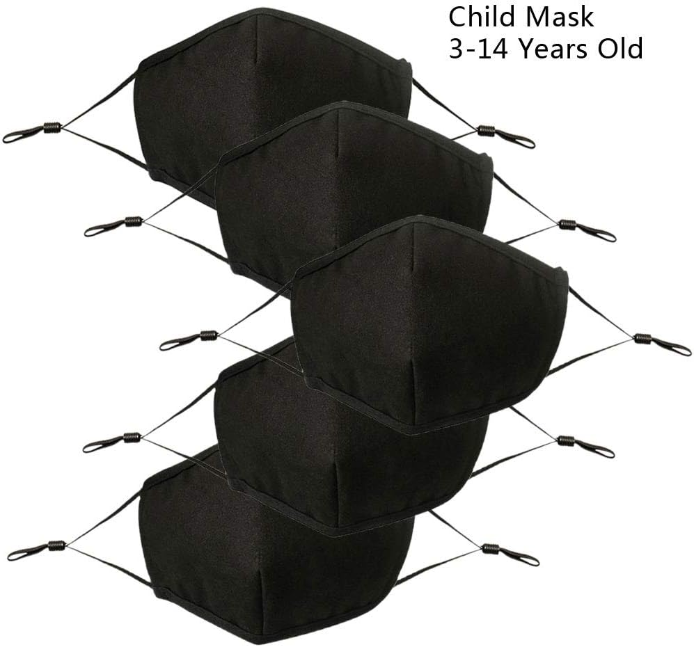 Zhenxinganghu 5Pcs Children Black Face Shield 4 Layer Cotton Mouth Face Cover Kids