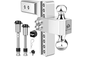 METOWARE Adjustable Trailer Hitch - Aluminum Tow Hitch Fits 2.5-Inch Receiver - Heavy Duty Drop Hitch with 8-Inch Drop/Rise for Truck (18,000 LBS GTW), Double Stainless Steel Locks & Hitch Pin