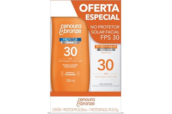 Cenoura e Bronze Kit Protetor Solar Corpo FPS 30 200ml + Facial FPS 30 50g, Cor: Branco