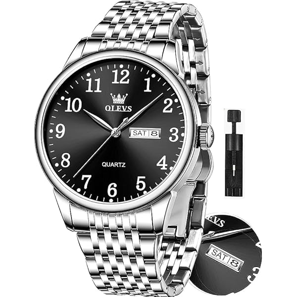 Montre Homme Grands Chiffres, Bracelet élastique Argenté Acier, Cadran Noir, Budget Beauté