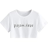 SweatyRocks Women's Summer Letter Print Crop Top T-Shirts Casual Short Sleeve Cropped Tee
