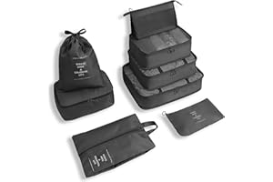 WOOMADA 8 Set Packing Cubes for Suitcases Travel Essentials Luggage Organizer for Travel Accessories Shoe Bag Tioletry Bag Laundry Bag(Black)