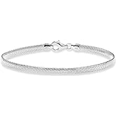 Miabella Italian Solid 925 Sterling Silver, 18K Yellow Gold Plated 4mm Domed Herringbone Snake Chain Link Bracelet for Women Men, Made in Italy