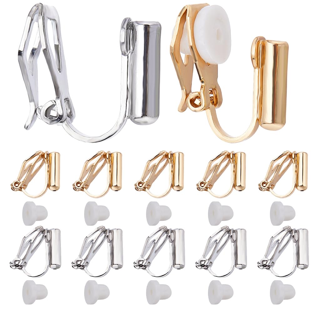 SUNNYCLUE 1 Box 20Pcs Earring Clip Backs Clip on Earrings Findings Earrings Converter Round Flat Tray Earring Clips Non Pierced Ears Components for jewellery Making Accessories DIY Dangle Ear