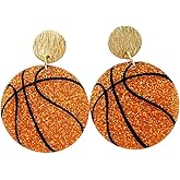 Acrylic Glitter Sports Ball Dangle Earrings for Women Sparkling Football Volleyball Basketball Baseball Drop Earrings Game Day Sport Theme Jewelry Gift