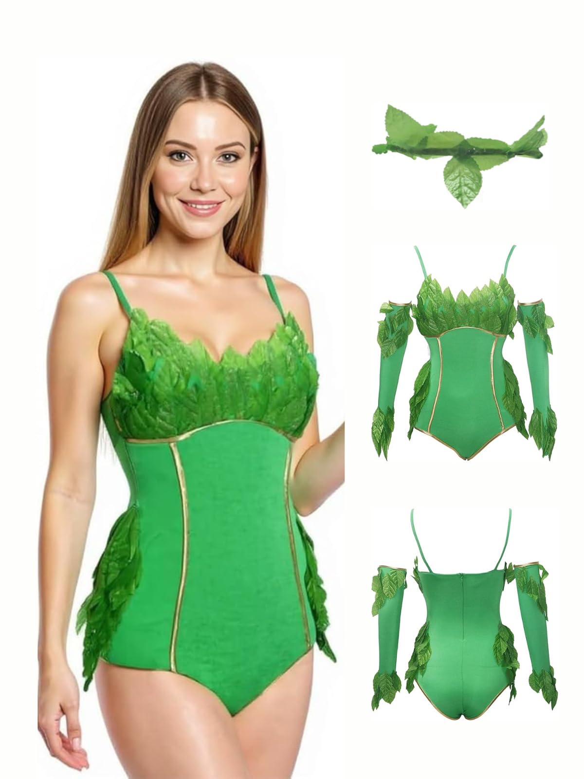 BSLINGERIE® Women Poison Ivy Green Bodysuit Teddy Party Outfit Costume (Green, M)