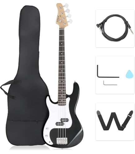 Amazon.com: Tario Left-handed 4 String Black Electric Bass, Bolt