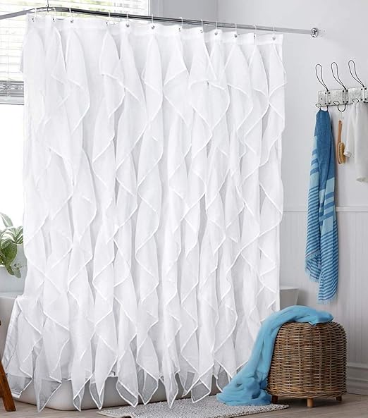 Amazon Com Reisen White Ruffle Shower Curtain Fabric Cloth