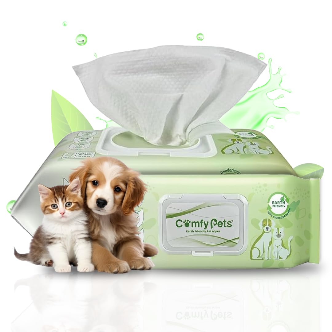 Comfy Pets Wet Wipes | Soft and Thick Fragrance Free Pet Wipes | Cats & Dog Wipes for Ears, Paws, Body, and Bum | Biodegradable Pet Wipes for Puppies (Pack of 1 (104 Wipes))