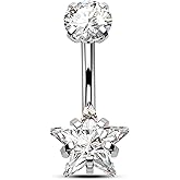 Agrewd Minimalist Star G23 Solid Titanium Belly Button Rings - 14G Internally Threaded Navel Rings for Women - Clear CZ Belly Piercing Jewelry