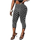 MakeMeChic Women's Polka Dots Capri Pants Elastic High Waisted Cropped Leggings