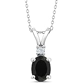 925 Sterling Silver Gemstone Birthstone & White Created Sapphire Pendant Necklace for Women | 8X6MM Oval Center Stone & 2.5MM Round Accent | Fine Jewelry Gifts for Her Mom Women Wife | 18 Inch Chain