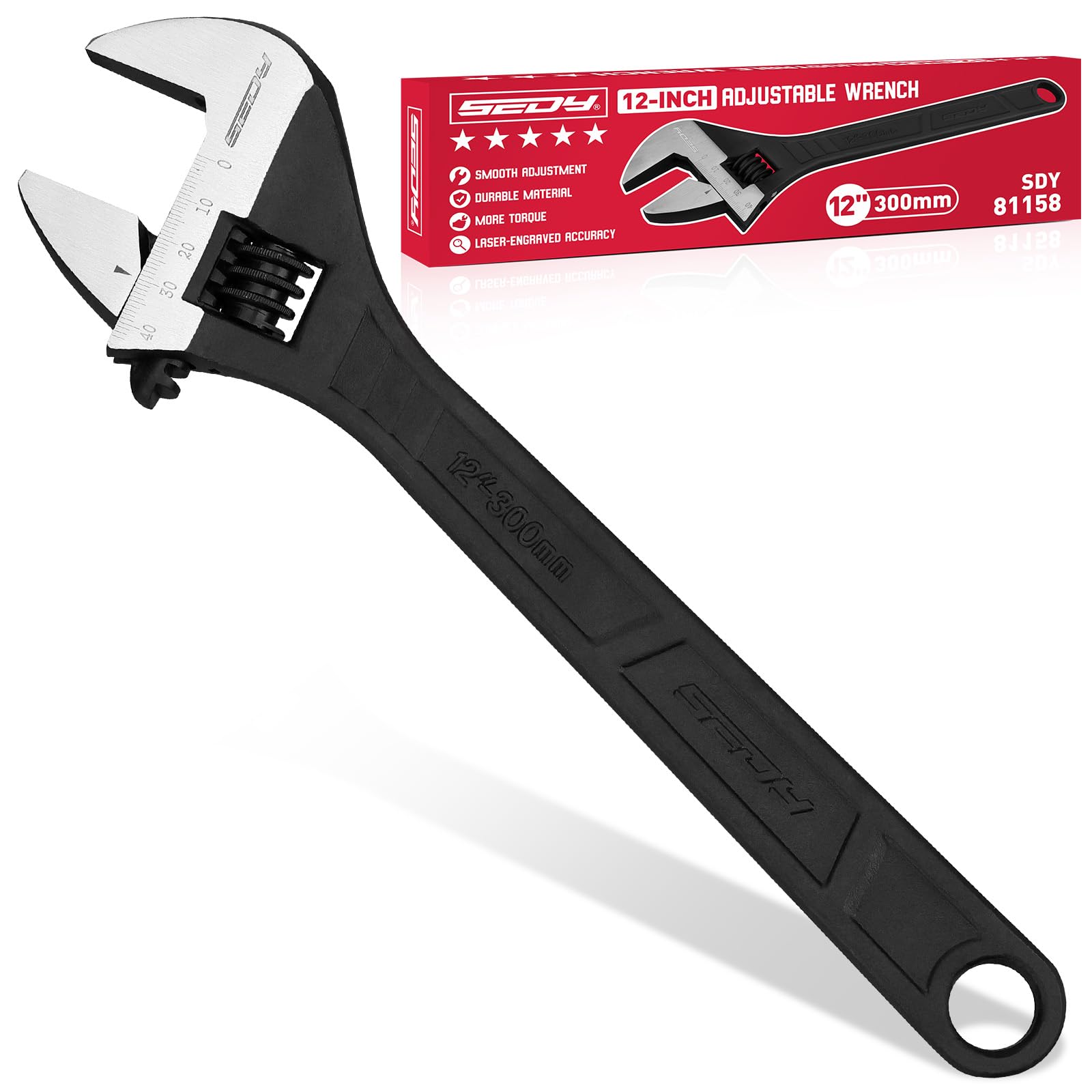 Photo 1 of 12-Inch Adjustable Wrench, Black Oxide Finish Wide Jaw Spanner with Inch/Metric Scale, Premium Drop Forged Steel for Automotive Plumbing and Household Repairs