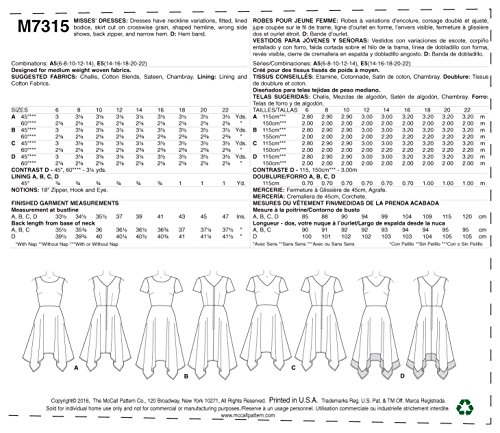 McCall's Patterns M7315 Misses' Handkerchief-Hem Dresses, Size A5 (6-8-10-12-14)