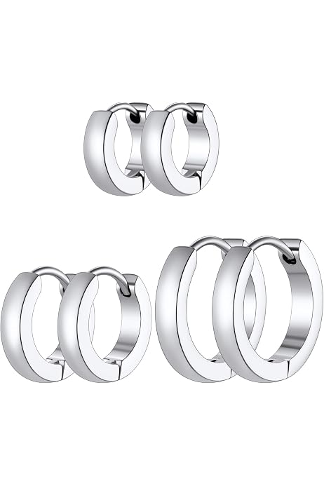 Stainless Steel Rhinestone Huggie Hoop Earrings - Men's & Women's Hinged Snap Closure Studs