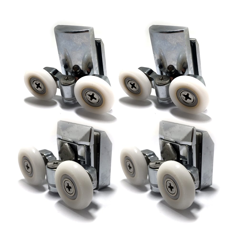 Zinc Alloy Shower Door Twin Rollers Runners - Set of 4 - Top & Bottom (8-10mm) (23mm 2Top & 2 Bottom)