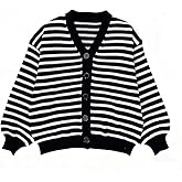 Redol Redol Knitted Cardigans for Women Mixed-Pattern Striped Knit Jumper Long Sleeve Women's Cardigan Sweater