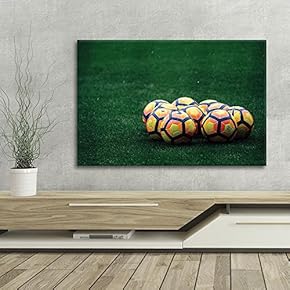 Canvas Wall Art Sports Theme - Soccers Raindrops on The Soccer Field - Giclee Print Gallery Wrap Modern Home Art Ready to Hang - 12x18 inches