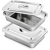 Funnymoom 2 Sets Deep Lasagna Baking Pan with Lid, 11 x 14.2 x 3 Inch 5.3 Qt Large Stainless Steel Nonstick Lasagna Baking Roasting Pans Casserole Dishes for Oven with Lids